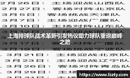 上海排球队战术革新引发热议助力球队重返巅峰之路
