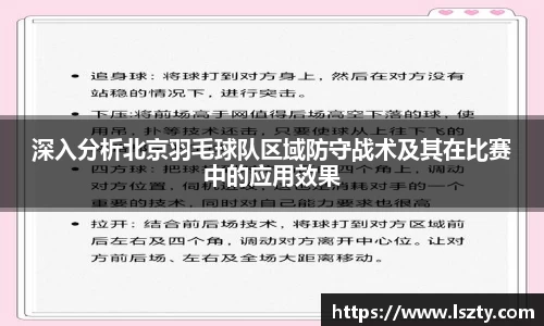 深入分析北京羽毛球队区域防守战术及其在比赛中的应用效果
